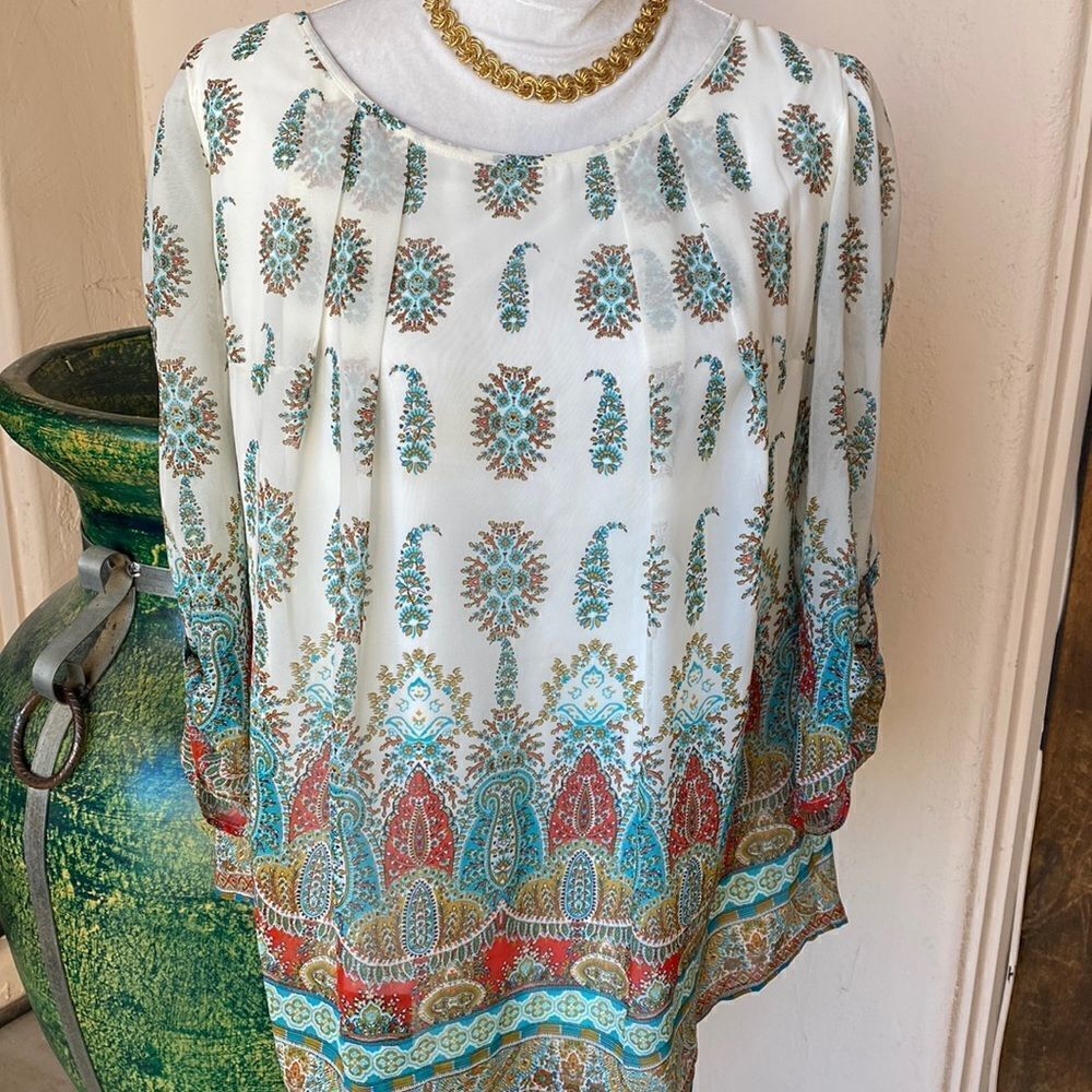 Roz&Ali pullover paisley print wash and wear top size 1X